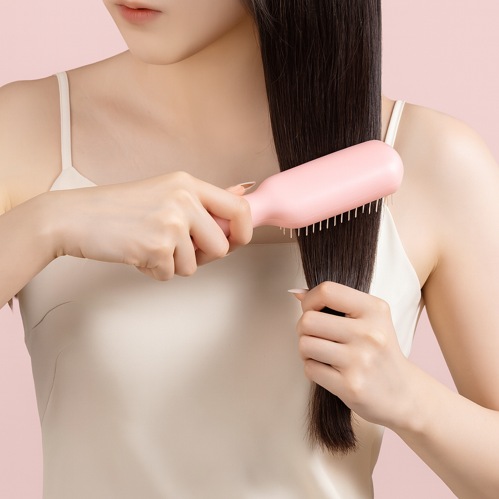 Cepillo de Masaje Telescópico Antiestático con Autolimpieza – Ideal para Cabello y Cuidado del Cuero Cabelludo