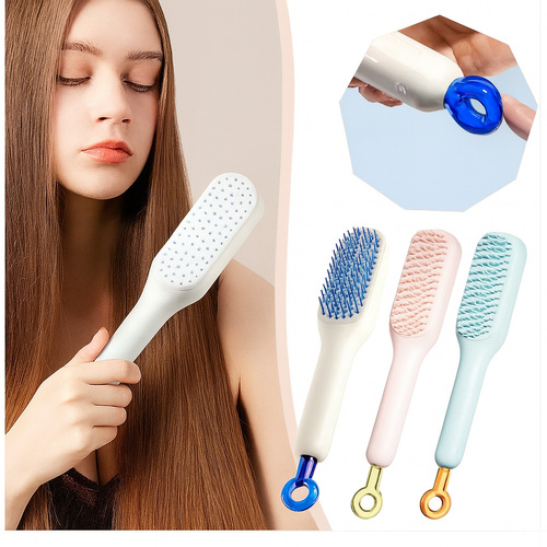 Cepillo de Masaje Telescópico Antiestático con Autolimpieza – Ideal para Cabello y Cuidado del Cuero Cabelludo