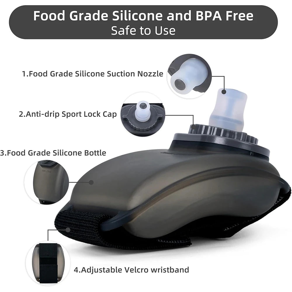 Botella de Agua de Muñeca 200 ml – Portátil, Manos Libres y Reutilizable para Running, Ciclismo y Deportes al Aire Libre