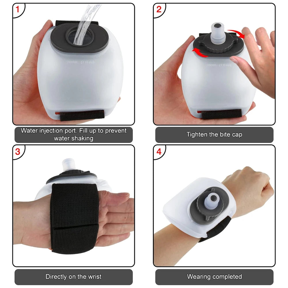 Botella de Agua de Muñeca 200 ml – Portátil, Manos Libres y Reutilizable para Running, Ciclismo y Deportes al Aire Libre