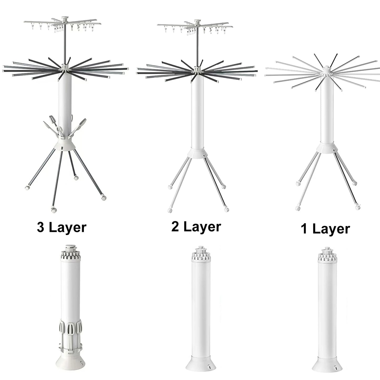 Tendedero Plegable Tipo Pulpo con 3/2/1 Niveles – Portátil, Giratorio y de Pie para Interior o Balcón