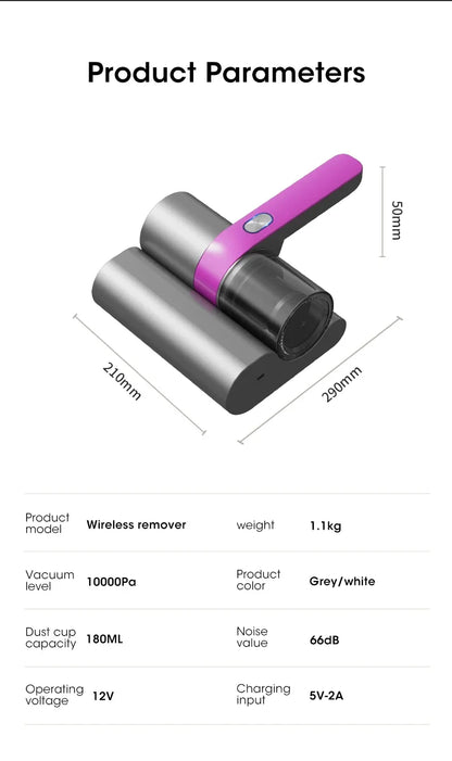 Aspiradora Inalámbrica para Ácaros – Esterilizador UV y Limpieza Profunda