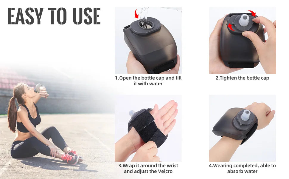 Botella de Agua de Muñeca 200 ml – Portátil, Manos Libres y Reutilizable para Running, Ciclismo y Deportes al Aire Libre