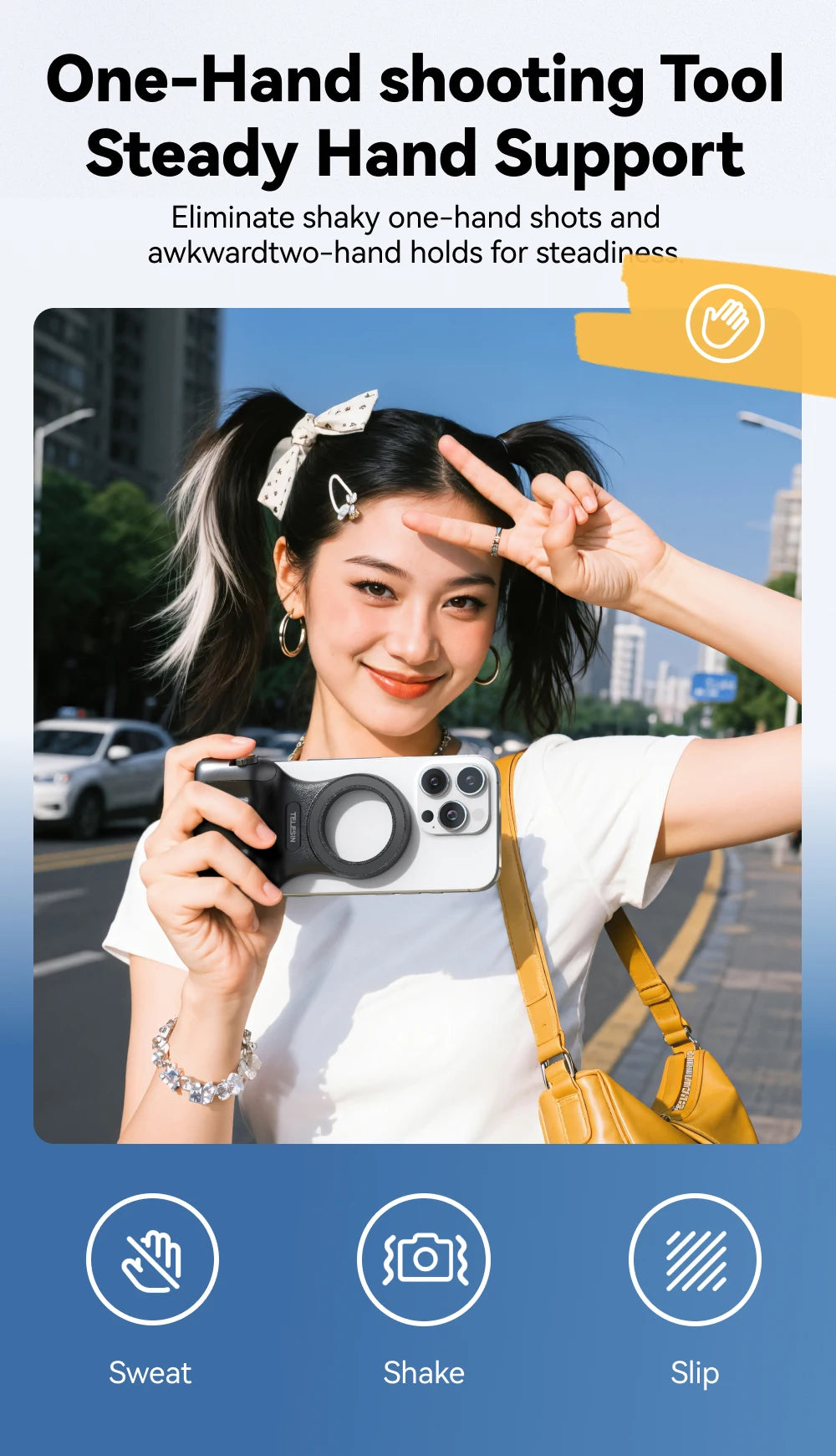 Empuñadura Magnética TELESIN Fun Shot con Control Remoto – Soporte de Cámara para Teléfonos Android e iOS