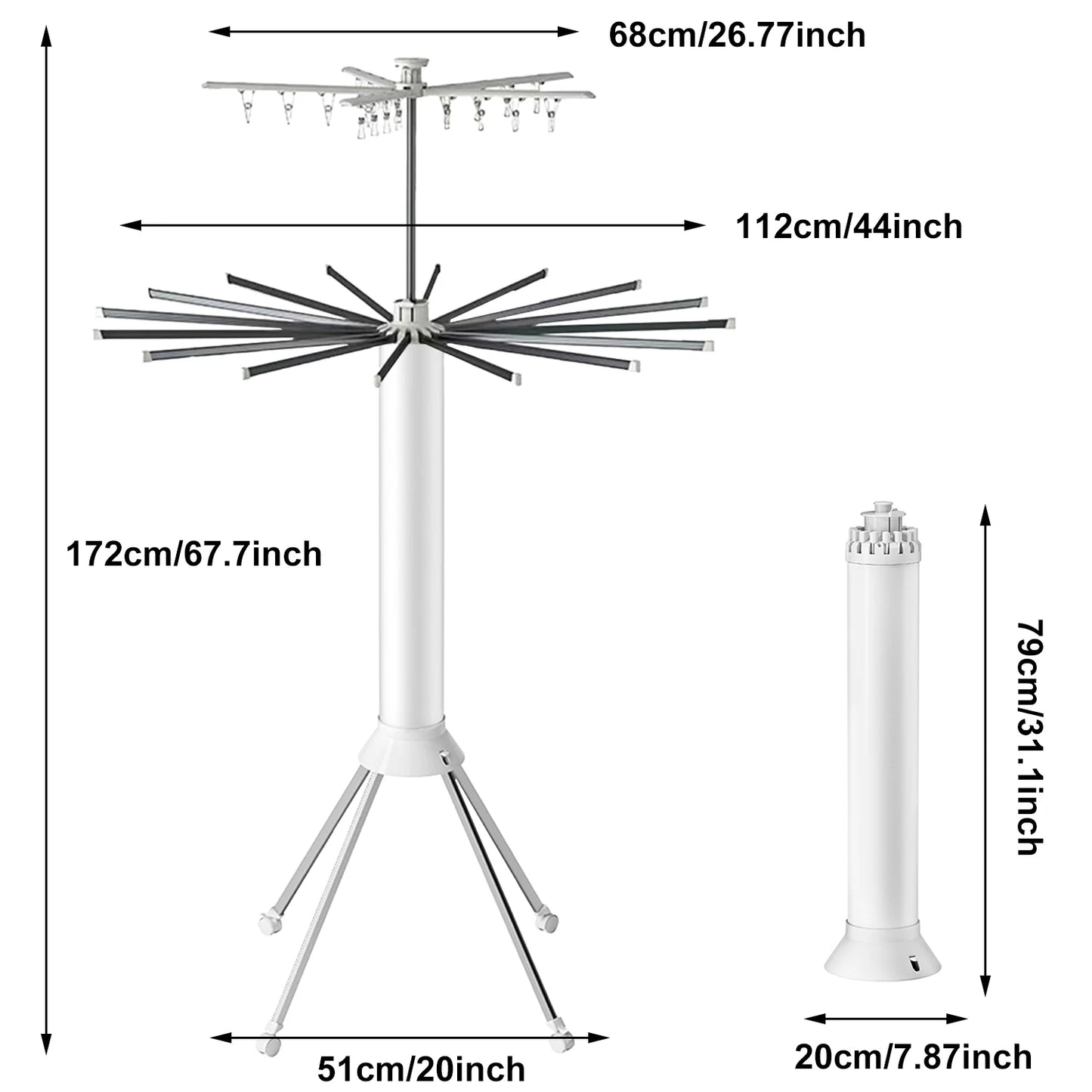 Tendedero Plegable Tipo Pulpo con 3/2/1 Niveles – Portátil, Giratorio y de Pie para Interior o Balcón