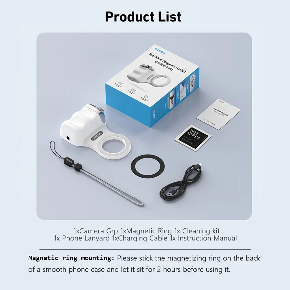 Empuñadura Magnética TELESIN Fun Shot con Control Remoto – Soporte de Cámara para Teléfonos Android e iOS