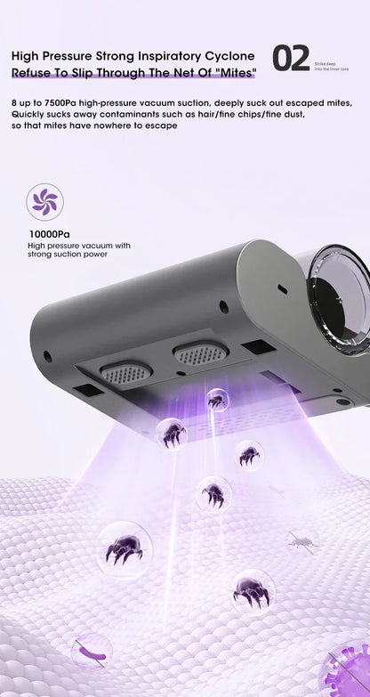 Aspiradora Inalámbrica para Ácaros – Esterilizador UV y Limpieza Profunda