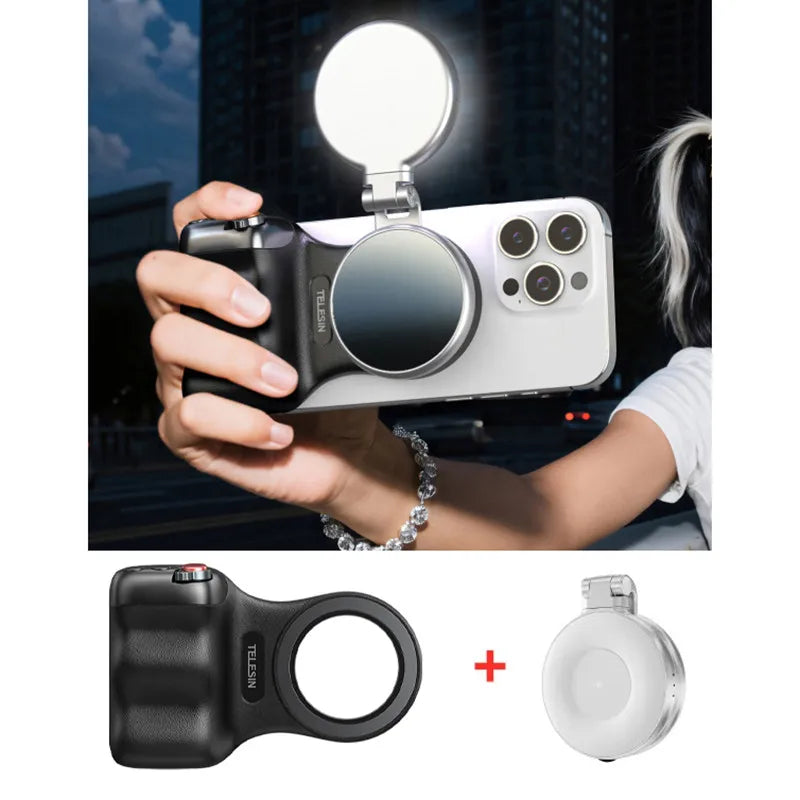 Empuñadura Magnética TELESIN Fun Shot con Control Remoto – Soporte de Cámara para Teléfonos Android e iOS